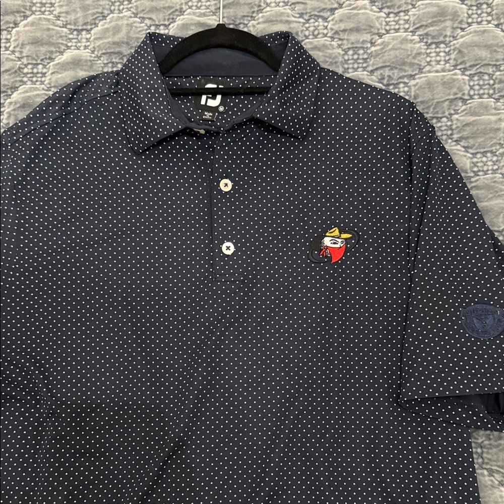 Men's Navy Polka Dot Polo Shirt - Medinah CC - Large FootJoy